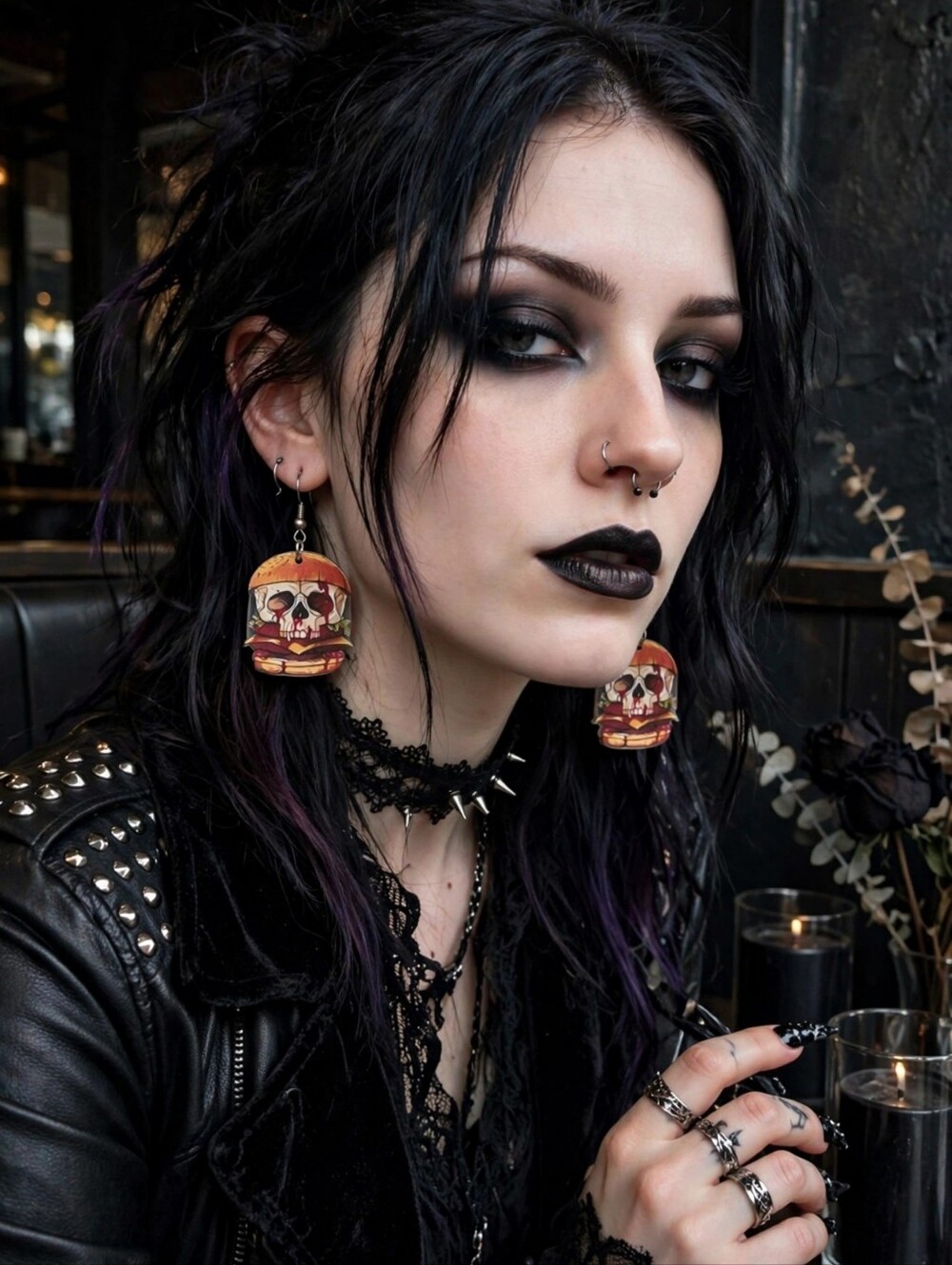 Skull Burger Earrings Goth Halloween Dangle Earrings Alt Spooky Acrylic Jewelry